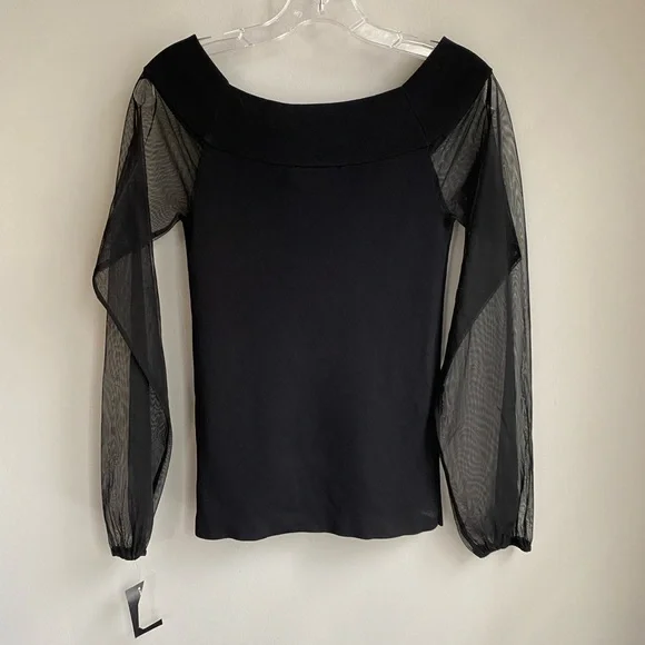 New off the shoulder sheer sleeve fitted black top - Picture 4 of 8